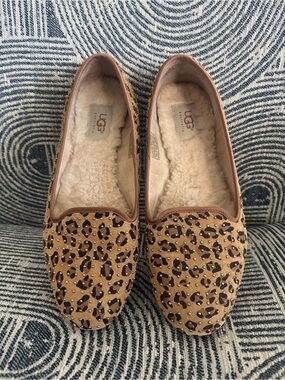 UGG Leopard Print Tan Suede Shearling Flats